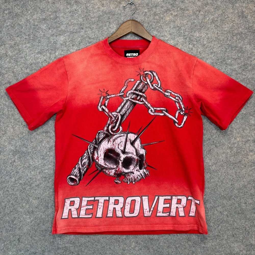 Retrovert Skull Weapon T Shirt Mens Medium Spiked Chains AOP Graphic Streetwear